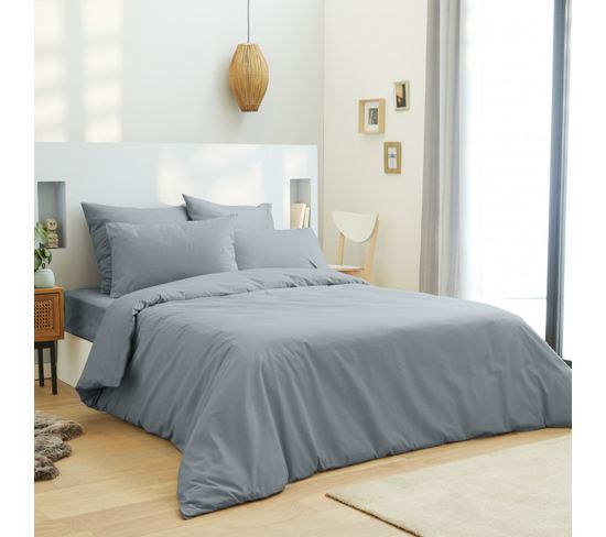 Housse De Couette 240 X 220 Unie Gris Clair 100% Coton / 57 Fils/cm²