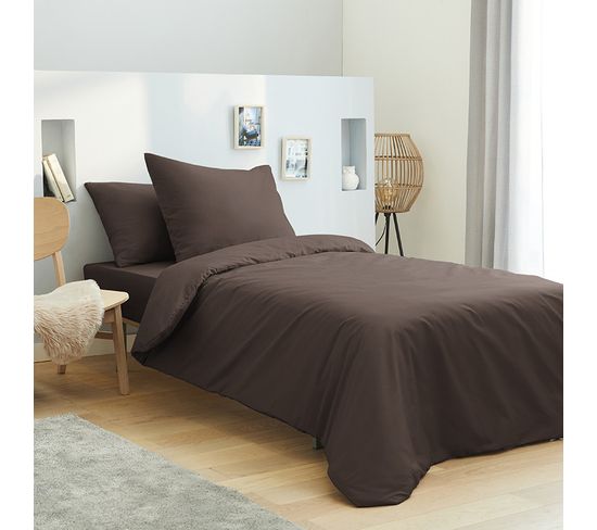 Housse De Couette 140 X 200 Unie Choco 100% Coton / 57 Fils/cm2