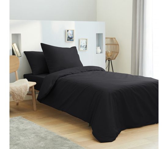 Housse De Couette 140 X 200 Unie Noire 100% Coton / 57 Fils/cm²