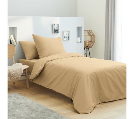 Housse De Couette 140 X 200 Unie Taupe 100% Coton / 57 Fils/cm²