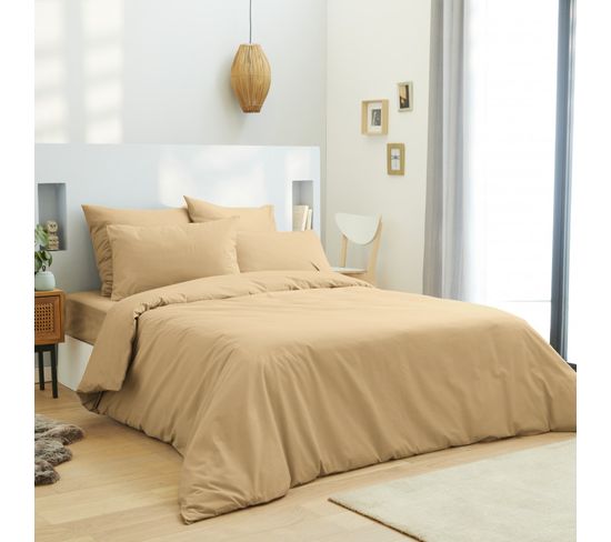 Housse De Couette 240 X 220 Unie Taupe 100% Coton / 57 Fils/cm²