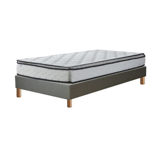 Ensemble matelas mousse 90 x 190 cm - Accueil mémoire de forme + sommier à contour tissu gris clair