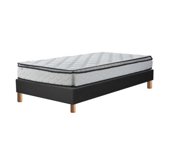 Ensemble matelas mousse 140 x 190 cm - Accueil mémoire de forme + sommier à contour tissu gris foncé