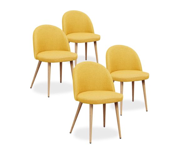 Lot De 4 Chaises Scandinaves Cecilia Tissu Jaune