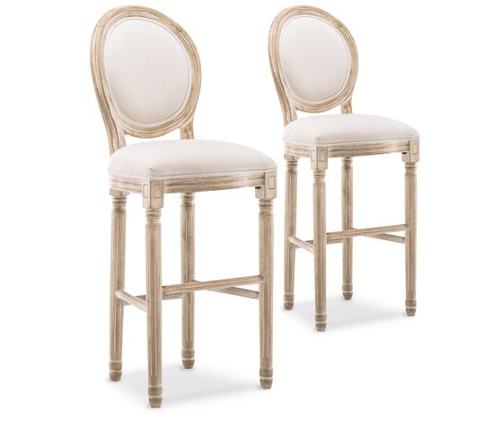 Lot De 2 Chaises De Bar Médaillon Louis Xvi Tissu Beige