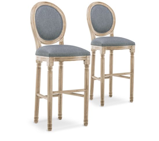 Lot De 2 Chaises De Bar Médaillon Louis Xvi Tissu Gris