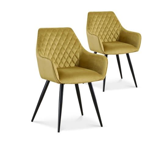 Lot De 2 Chaises Victoria En Velours Jaune Moutarde Pieds Noir