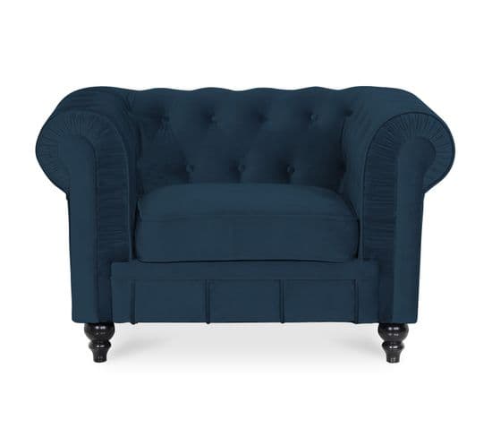 Fauteuil Chesterfield Velours Altesse Bleu Foncé