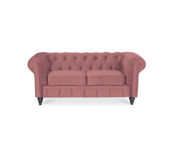 Canapé Chesterfield Velours 2 Places Altesse Vieux Rose