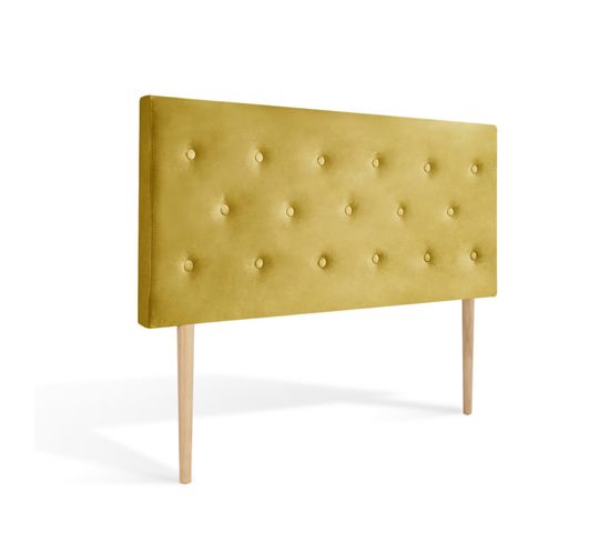 Tête De Lit Capitonnée Théa 140 cm Velours Jaune Moutarde