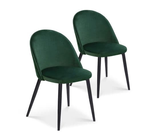 Lot De 2 Chaises Cecilia Velours Vert Pieds Noirs