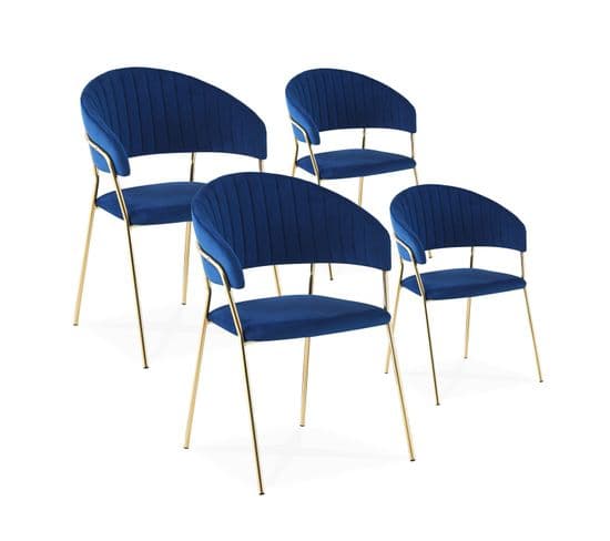 Lot De 4 Chaises Margaux Velours Bleu Pieds Or