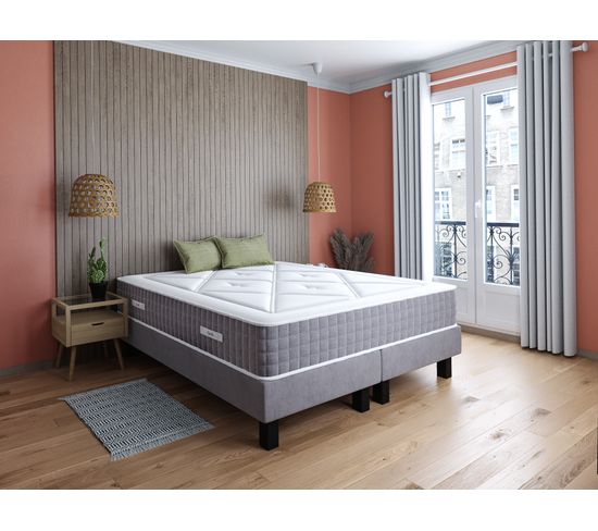 Sommier gris taupe 2x80x200 cm EPEDA BIEN-ETRE tissu