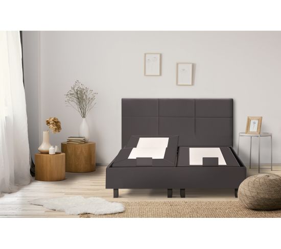 Sommier relaxation 2x80x200 cm EPEDA ZEN PU chocolat