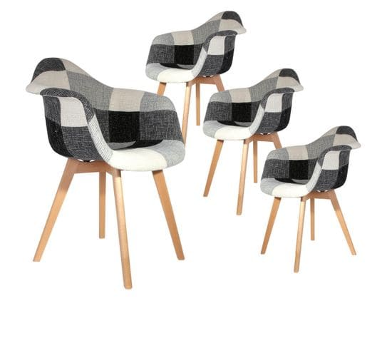 Lot De 4 Fauteuils Scandinaves Noirs Et Blancs - Mozaik