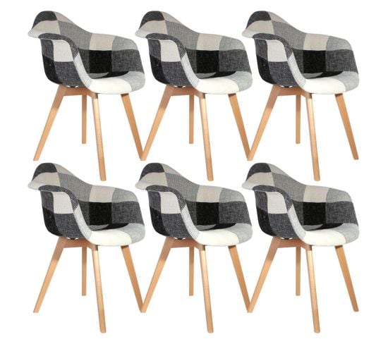 Lot De 6 Fauteuils Scandinaves Noirs Et Blancs - Mozaik