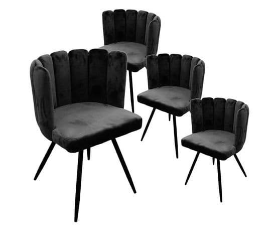 Lot De 4 Chaises Velours Noir - Charlotte