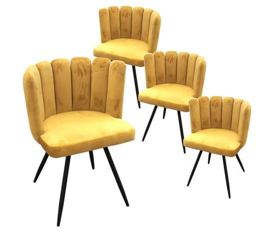 Lot De 4 Chaises Velours Jaune - Charlotte