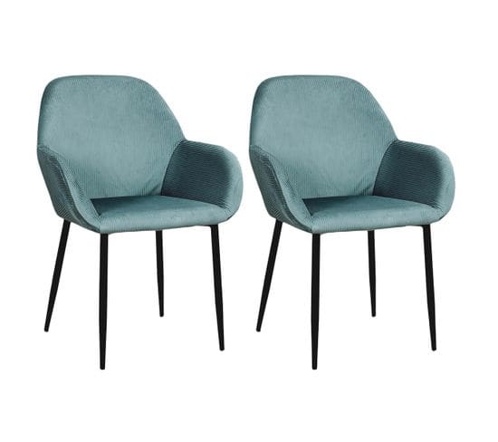 Lot De 2 Fauteuils Velours Côtelé Bleu Canard - Alessia