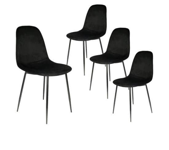 Lot De 4 Chaises Velours Côtelé Noires - Alessia