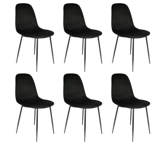 Lot De 6 Chaises Velours Côtelé Noires - Alessia