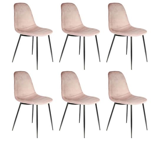 Lot De 6 Chaises Velours Côtelé Roses - Alessia