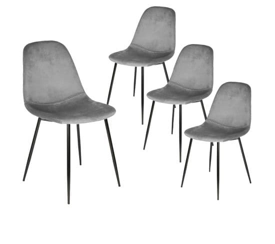 Lot De 4 Chaises Velours Côtelé Gris Foncé - Alessia