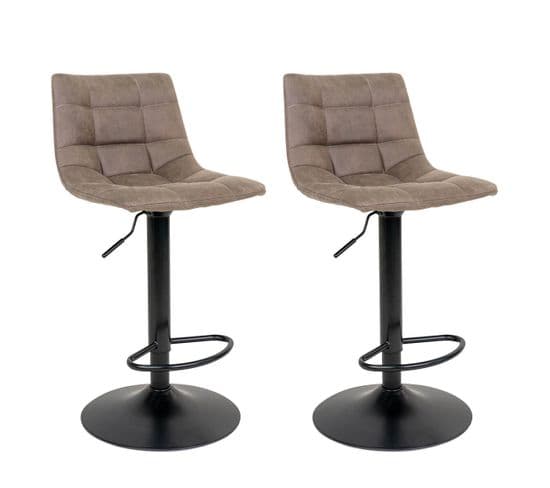 Lot De 2 Tabourets Acier Et Tissu Marron Clair - Magnus