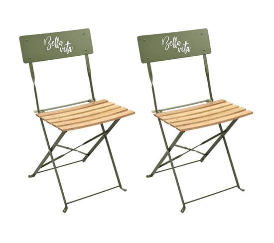 Lot De 2 Chaises Pliantes Kaki Motif Bella Vita - Malam