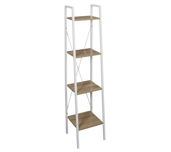 Etagère Colonne À 4 Niveaux Bois Et Métal Blanc - Lieta