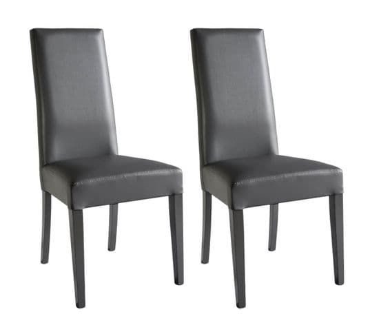 Lot De 2 Chaises Simili Gris Et Pieds Laqués - Torino