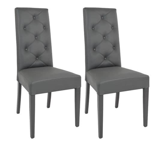 Lot De 2 Chaises Simili Gris Et Pieds Laqués - Trevi