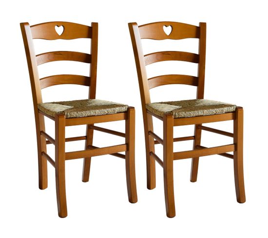 Lot De 2 Chaises Teinté Chêne Et Assises En Paille - Naples