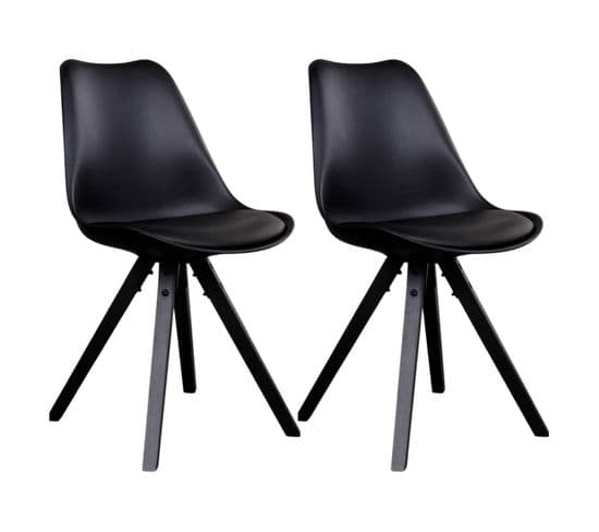 Lot De 2 Chaises Noires Et Piétement Hévéa Noir - Nibben