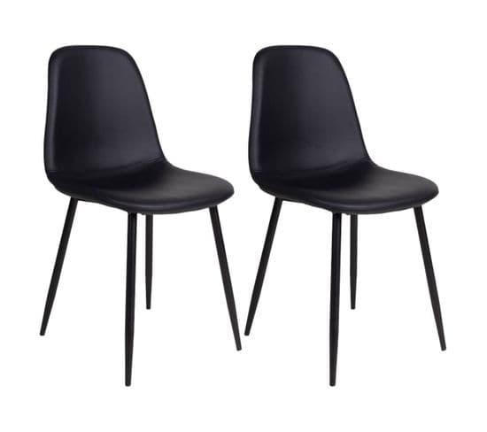 Lot De 2 Chaises Simili Noir Et Piétement Acier Noir - Dyvik