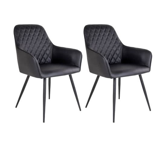 Lot De 2 Fauteuils Simili Noir Et Piétement Acier Noir - Viby