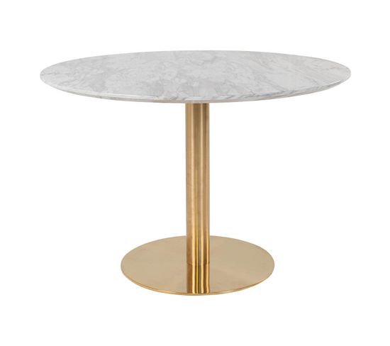 Table Repas Ø110cm Plateau Mdf Aspect Marbré Et Pied Métal Doré - Tyrol