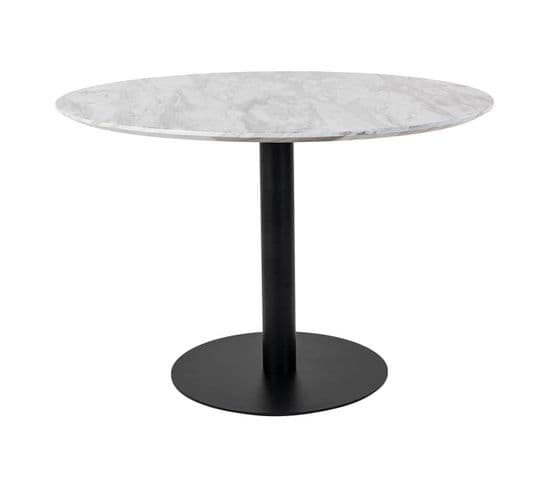 Table Repas Ø110cm Plateau Mdf Aspect Marbré Et Pied Métal Noir - Tyrol