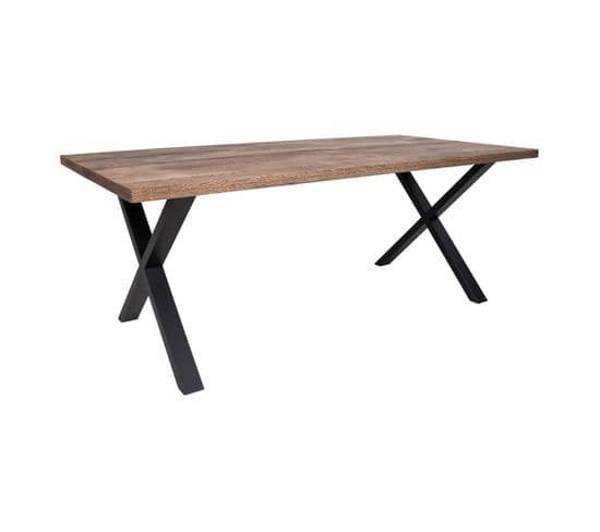 Table Repas 200cm Plateau Chêne Grisé Et Pieds Acier - Lunel