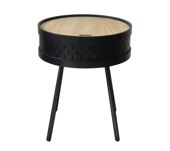 Table D'appoint Noire Avec Coffre Plateau Effet Bois - Tya