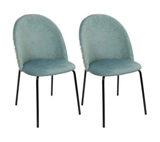 Lot De 2 Chaises Velours Bleu Céladon Motif Rétro - Bibbo