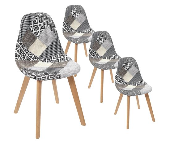 Lot De 4 Chaises Patchwork Motifs Grisés - Giada