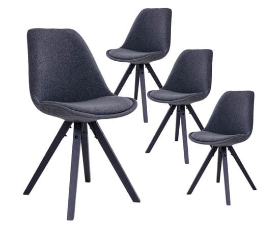 Lot De 4 Chaises Tissu Gris Foncé Et Piétement Hévéa Noir - Nibben