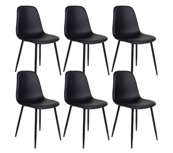 Lot De 6 Chaises Simili Noir Et Piétement Acier Noir - Dyvik