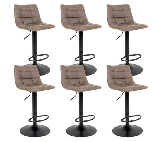 Lot De 6 Tabourets Acier Et Tissu Marron Clair - Magnus