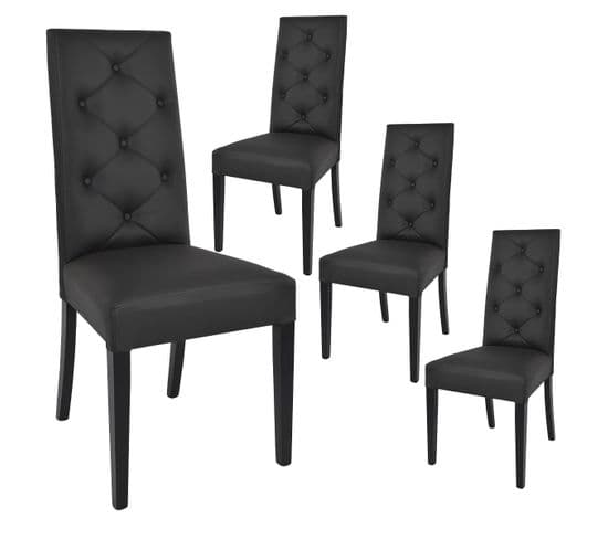 Lot De 4 Chaises Simili Noir Et Pieds Laqués - Trevi