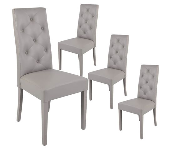 Lot De 4 Chaises Simili Gris Clair Et Pieds Laqués - Trevi