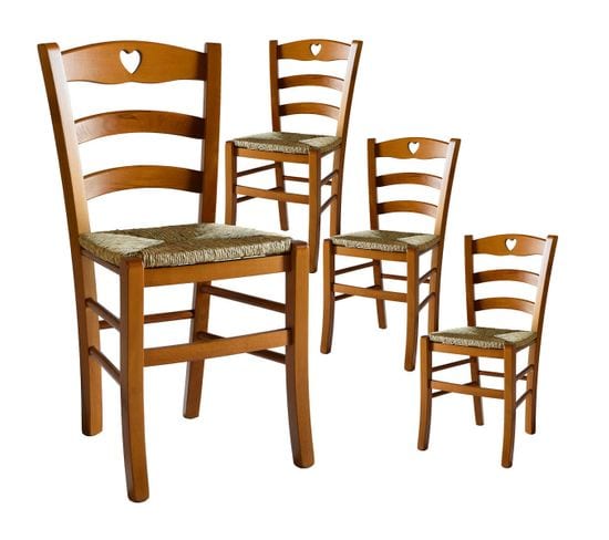 Lot De 4 Chaises Teinté Chêne Et Assises En Paille - Naples