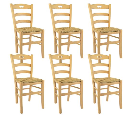 Lot De 6 Chaises Naturelles Et Assises En Paille - Suzy