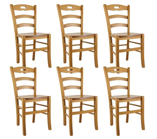 Lot De 6 Chaises Teinté Chêne Et Assises En Bois - Suzy